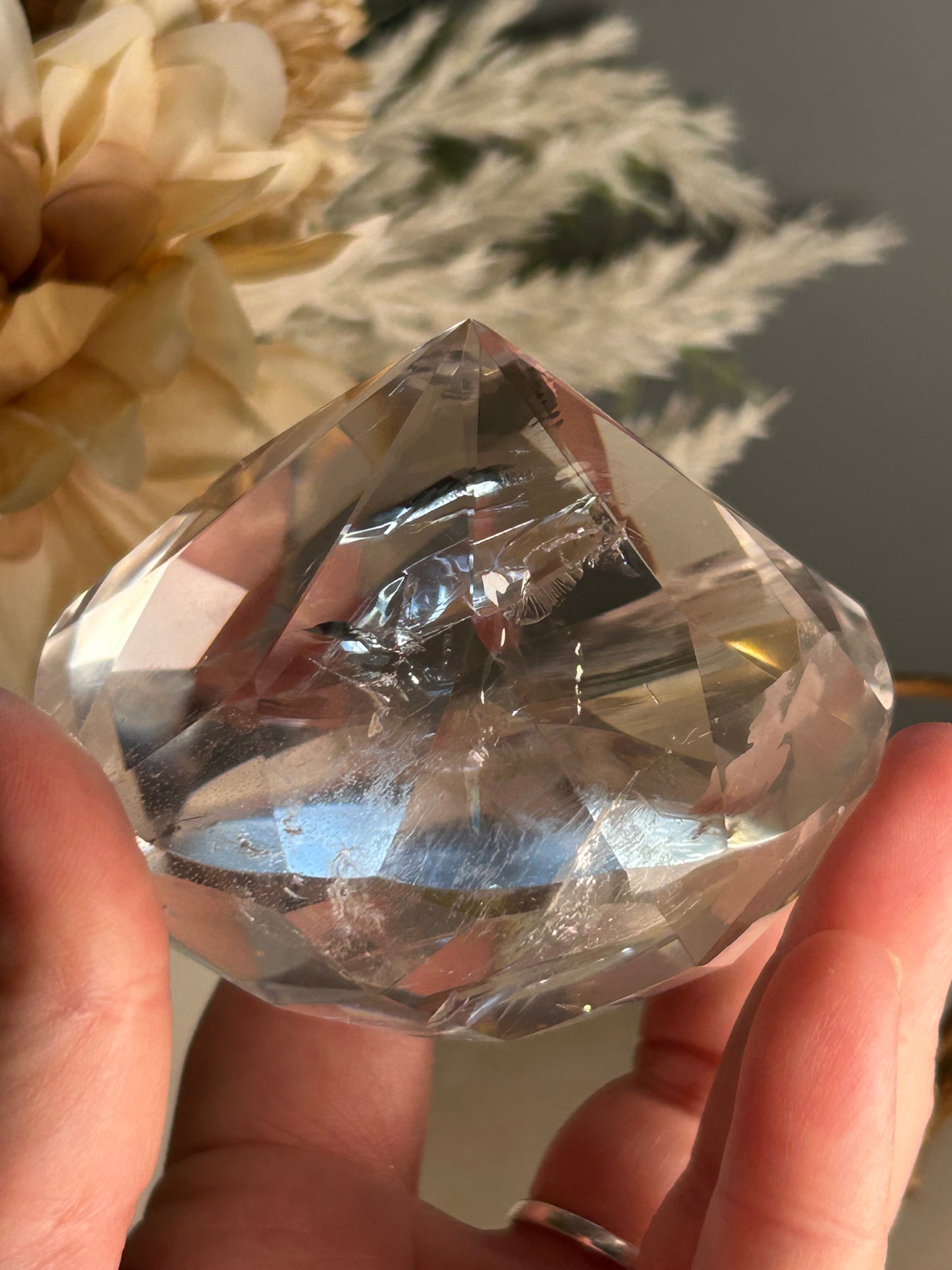 Faceted Clear Quartz Display Crystal on Custom Spinning Stand – Natural Quartz Piece