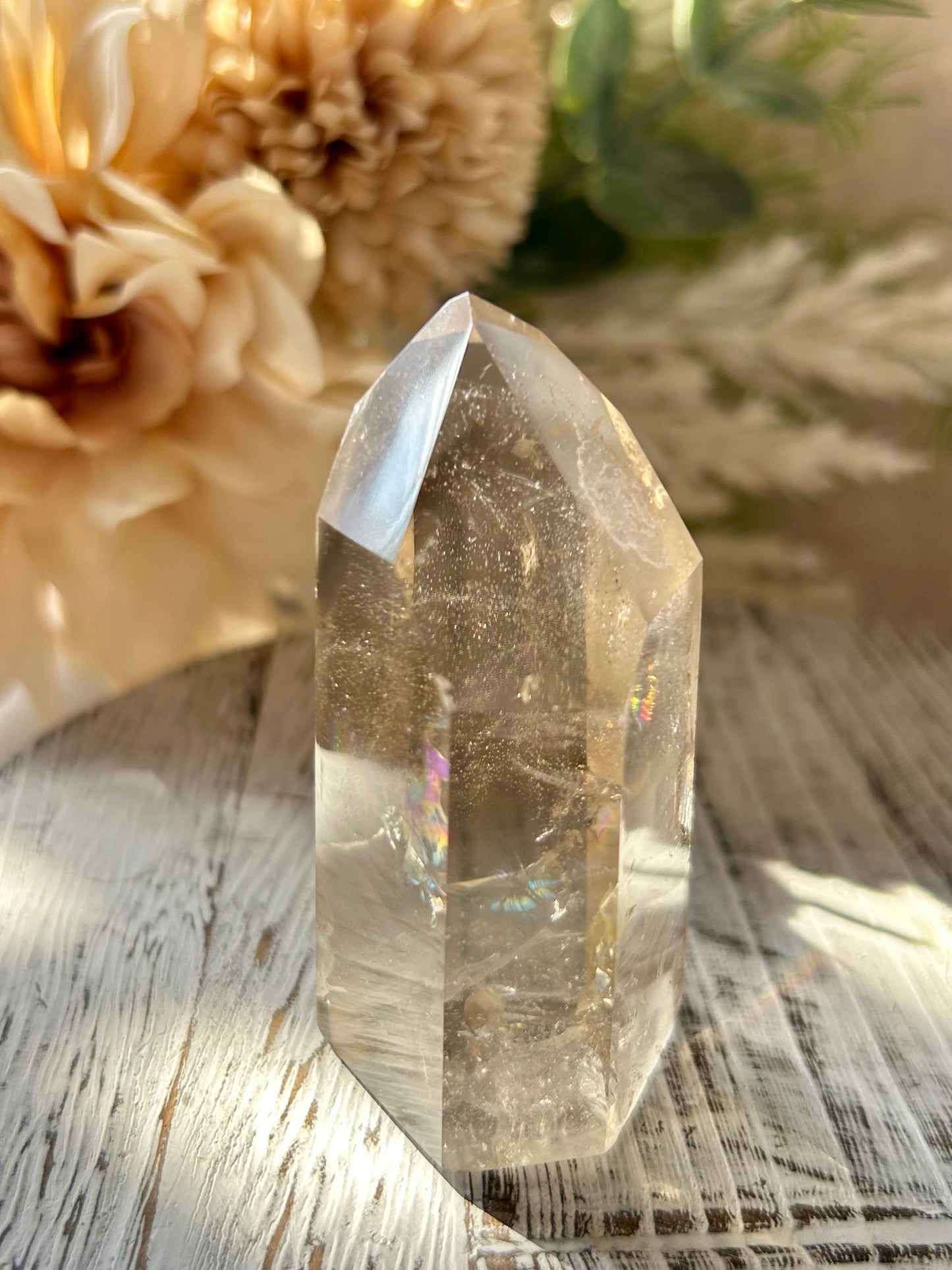 Citrine Tower – Golden  Point with Wispy Inclusions - Rainbow Inclusion