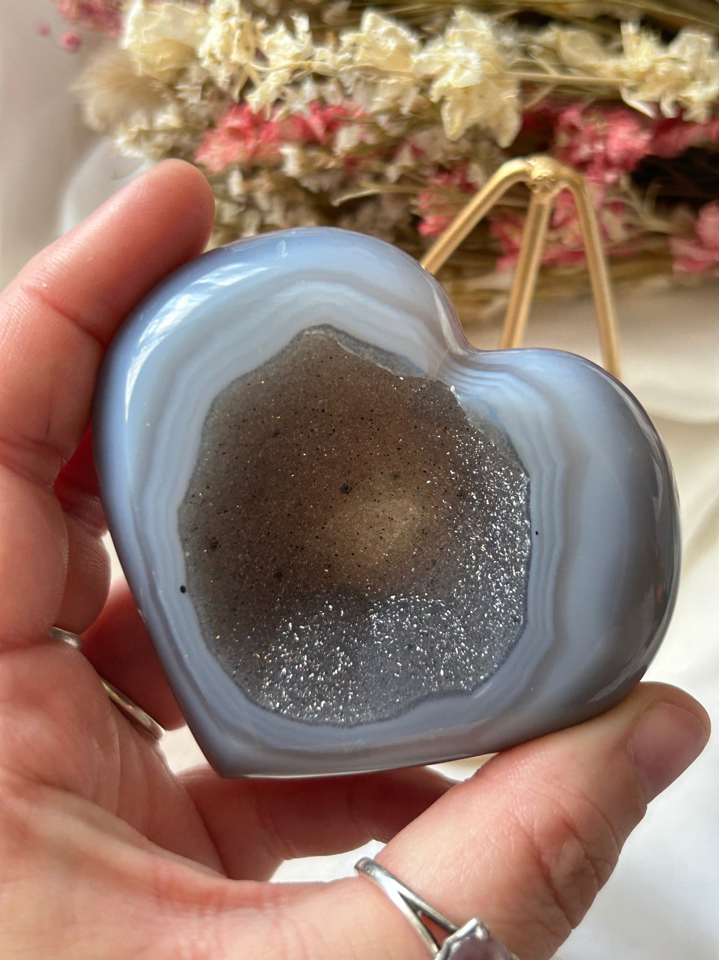 Agate Heart with gold stand