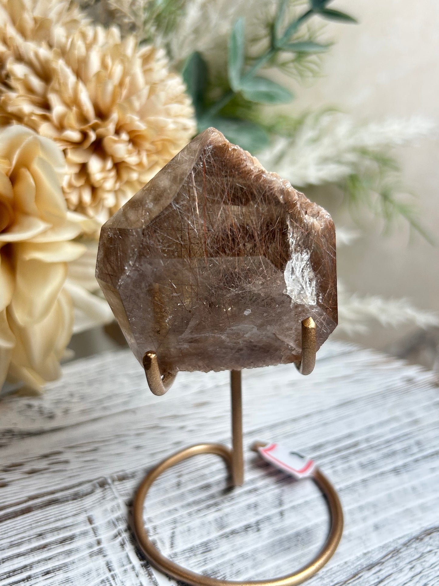 Rutilated Quartz Statement Piece on Stand | Natural Golden Rutile Inclusions | One of a Kind Display Crystal