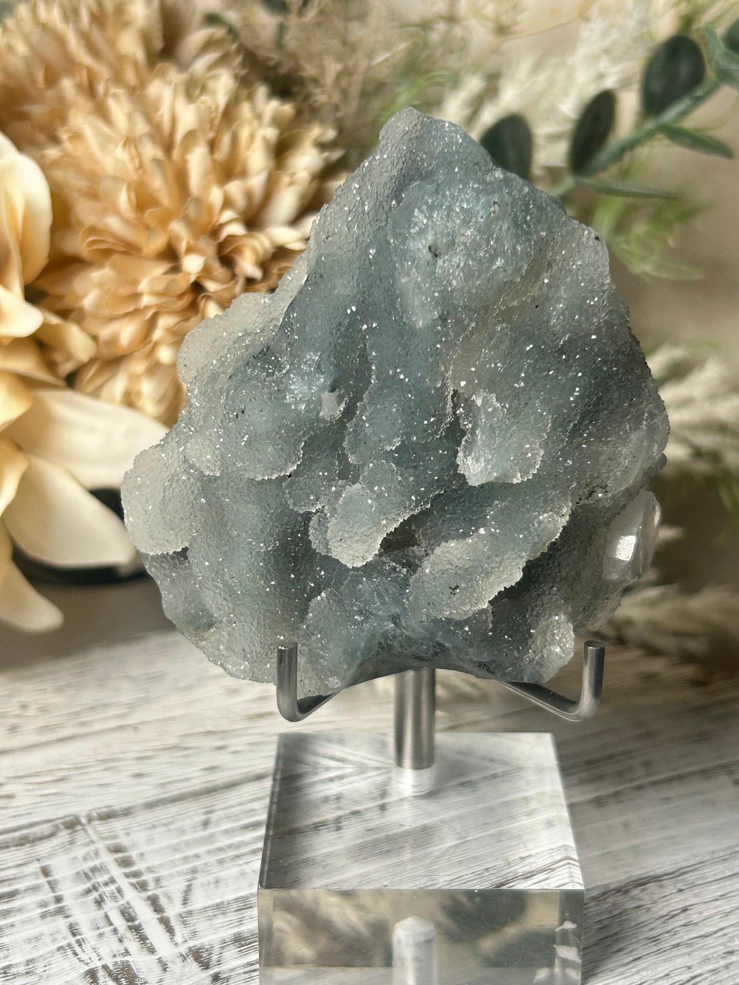 grey chalcedony cluster botryoidal blue grey natural quartz crystal formation mineral specimen