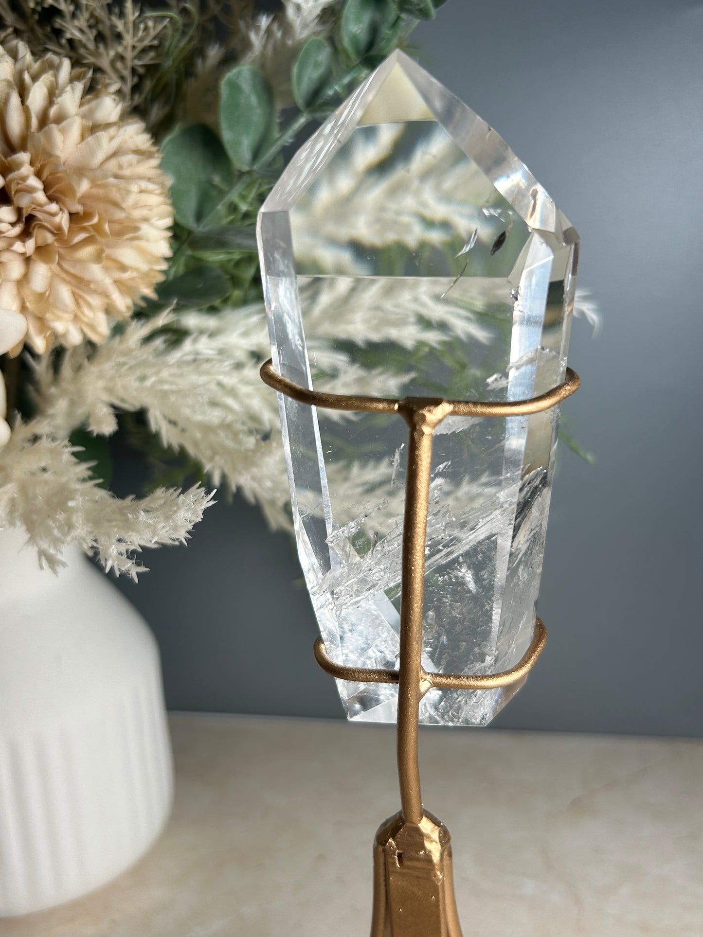 High Grade Polished Clear Quartz Freeform on Stand – Natural Quartz Display Crystal