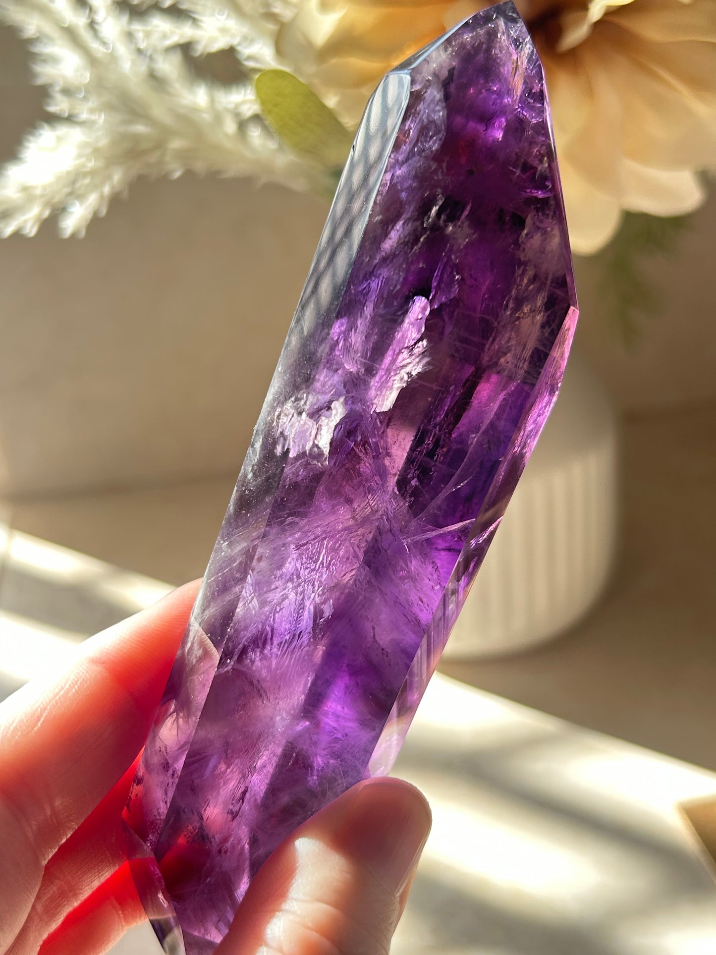 High-Grade Amethyst Point on Display Stand – Deep Violet Clarity Piece
