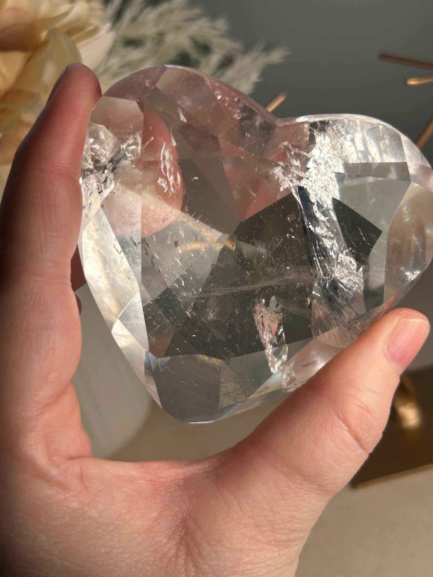 Faceted Clear Quartz Display Crystal on Custom Stand – Natural Quartz Piece