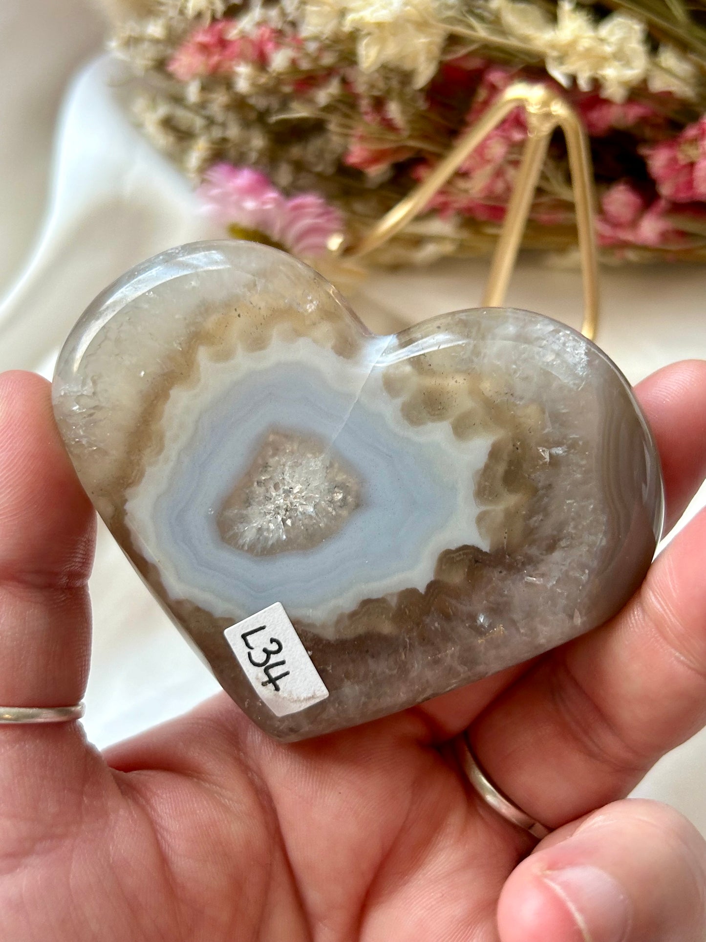 Agate Heart with gold stand