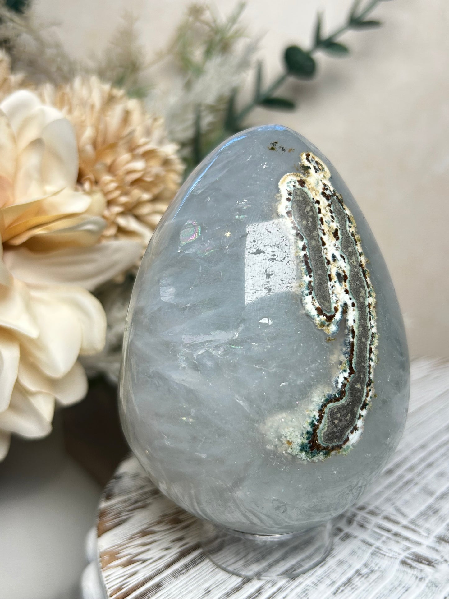 Rainbow Amethyst & Agate Egg | Polished Crystal Egg | Green Amethyst Agate Display Piece
