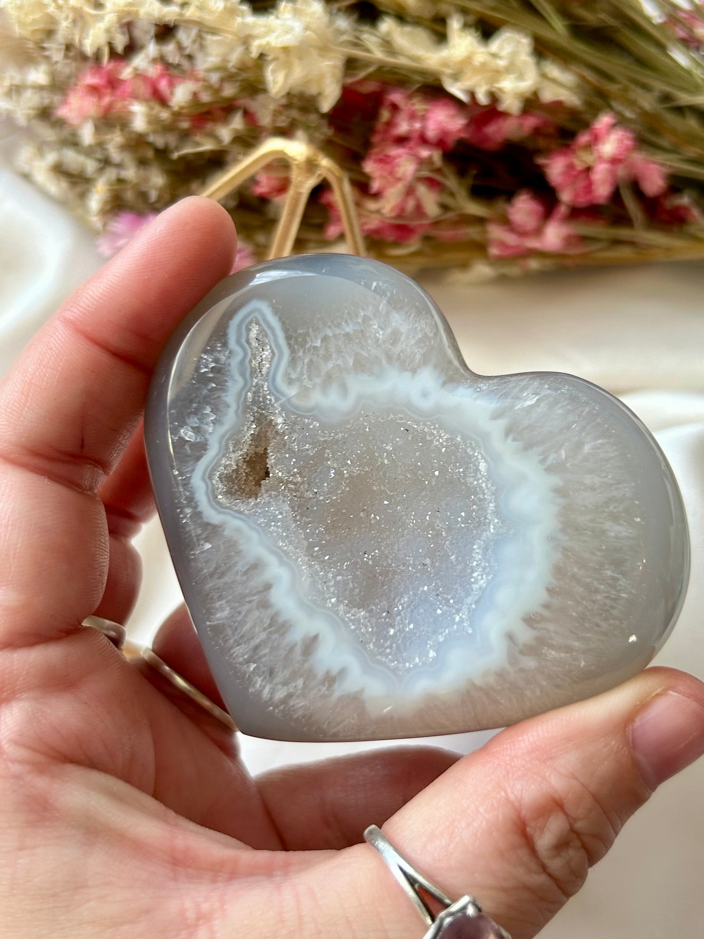 Agate Heart with gold stand