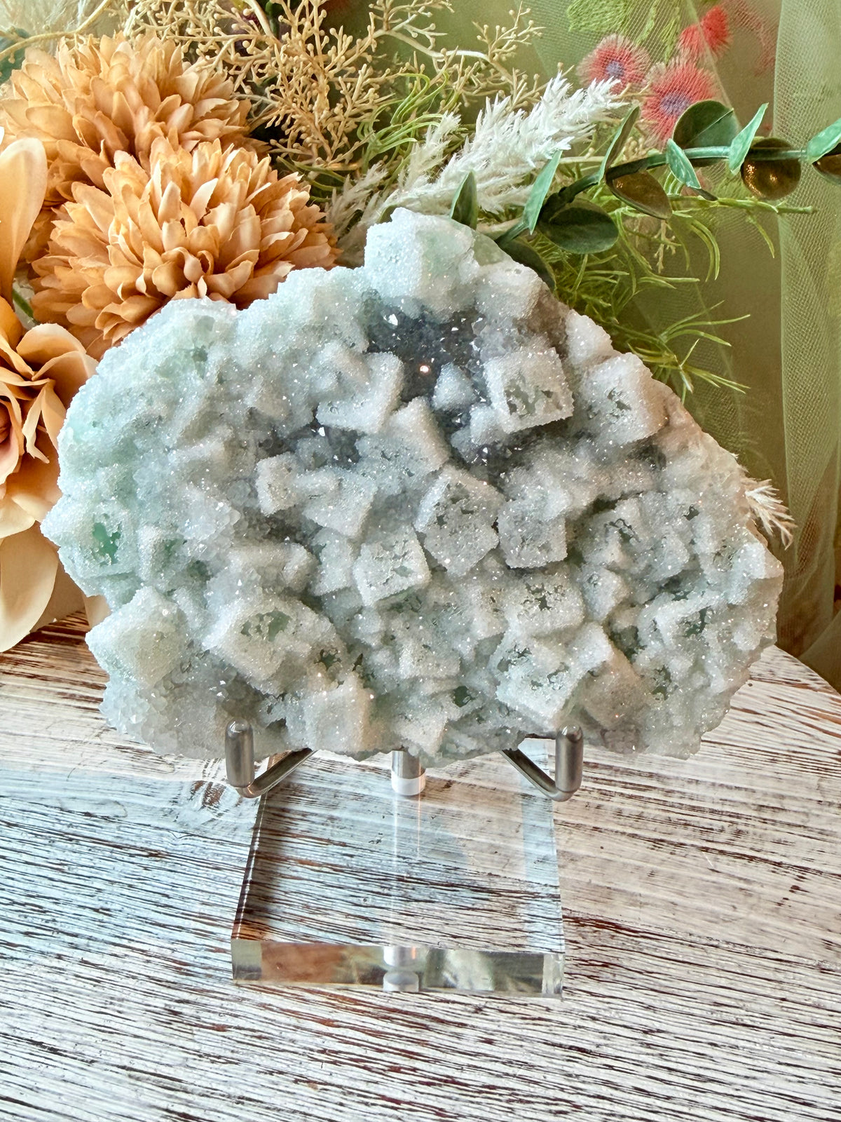 Green Sugar Fluorite Cluster - Double Sided - Stand Included