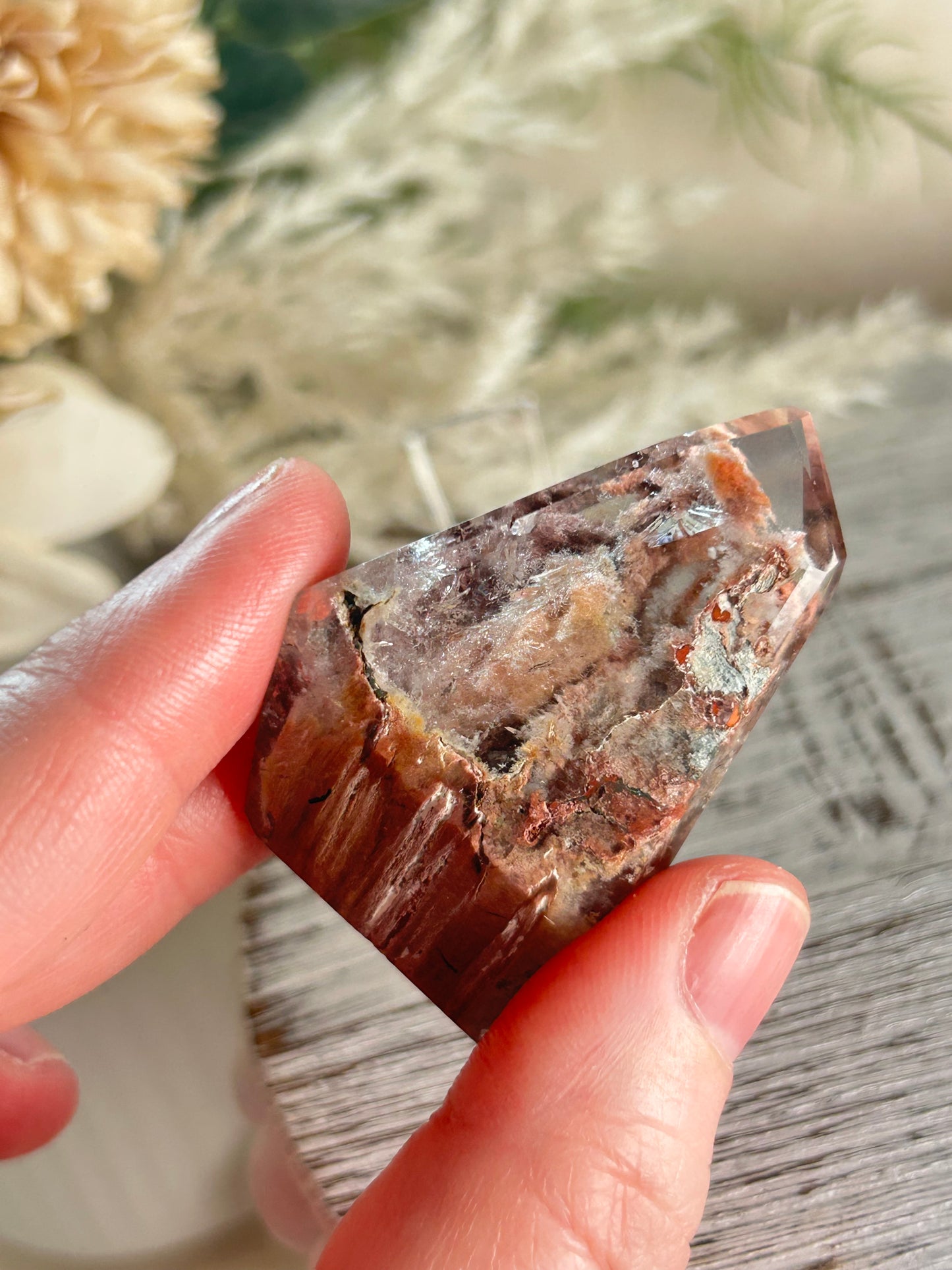 Amphibole Quartz Freeform – Berry and Red Colour - Stand Included