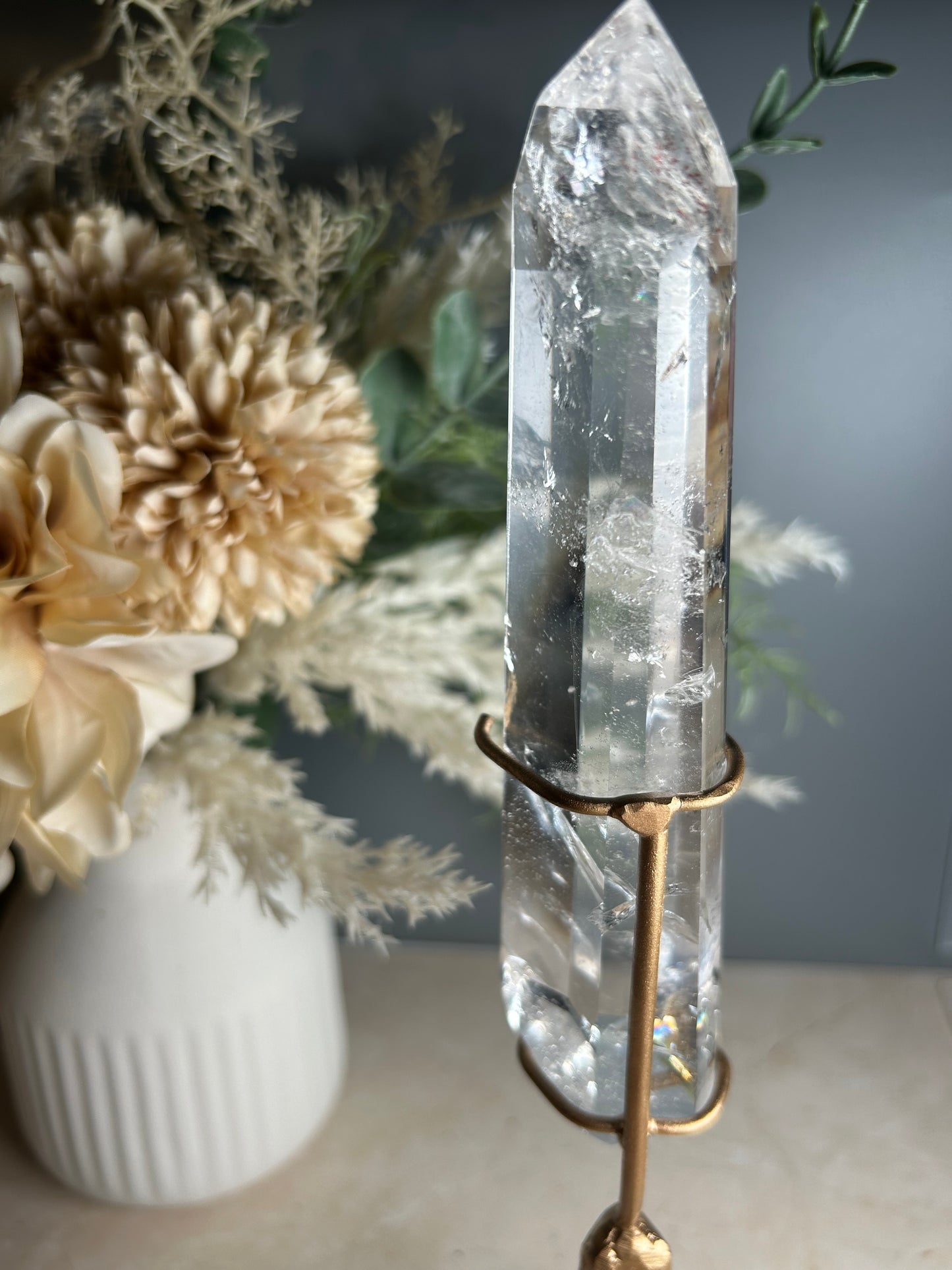 High Grade Polished Clear Quartz Freeform on Stand – Natural Quartz Display Crystal