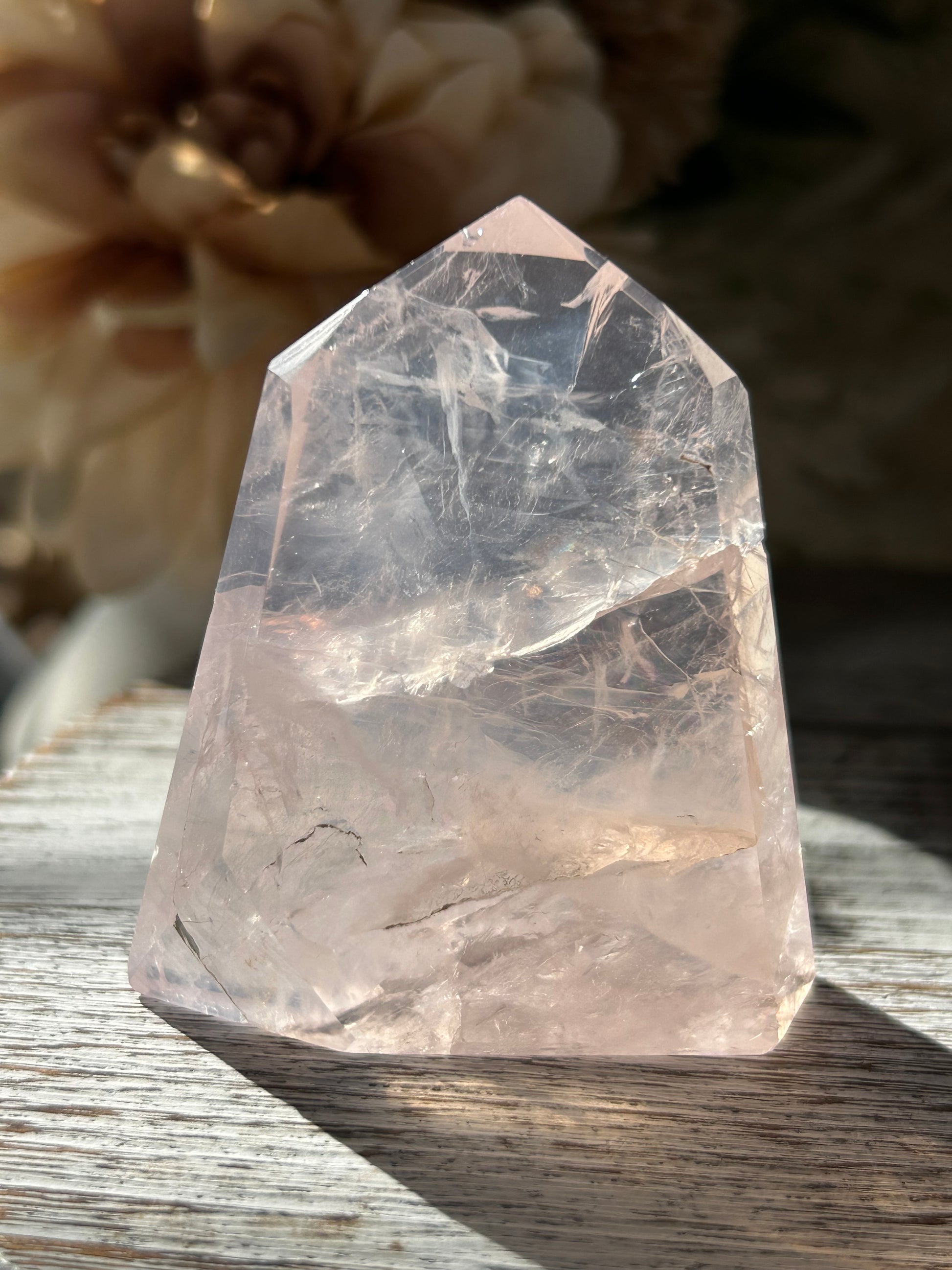 Polished Rose Quartz freeform with soft pink colouring and glossy finish