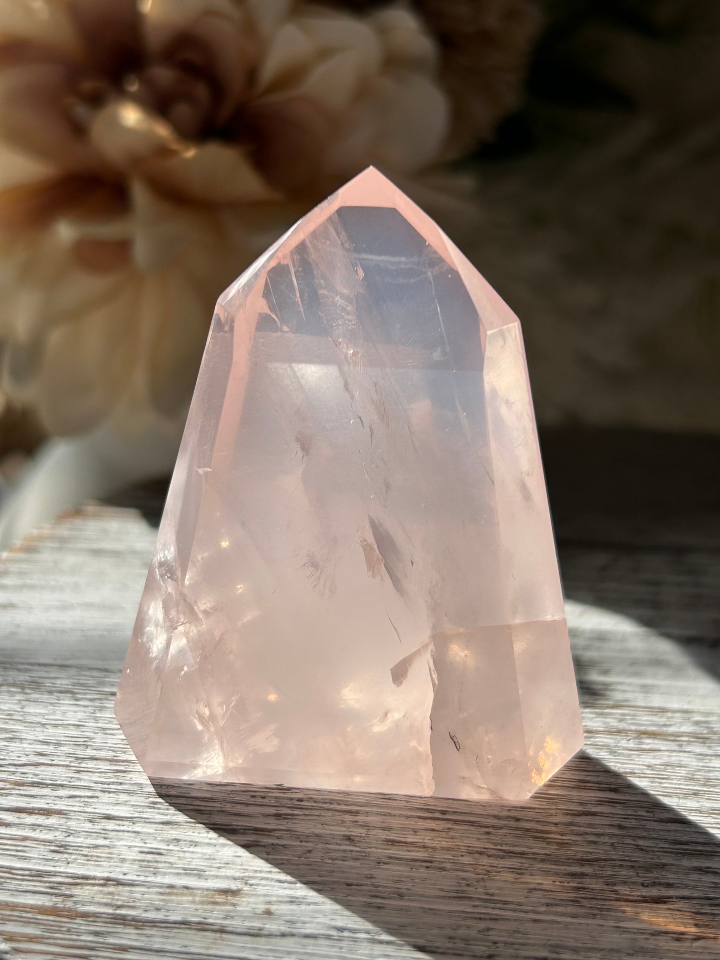 Polished Rose Quartz freeform with soft pink colouring and glossy finish