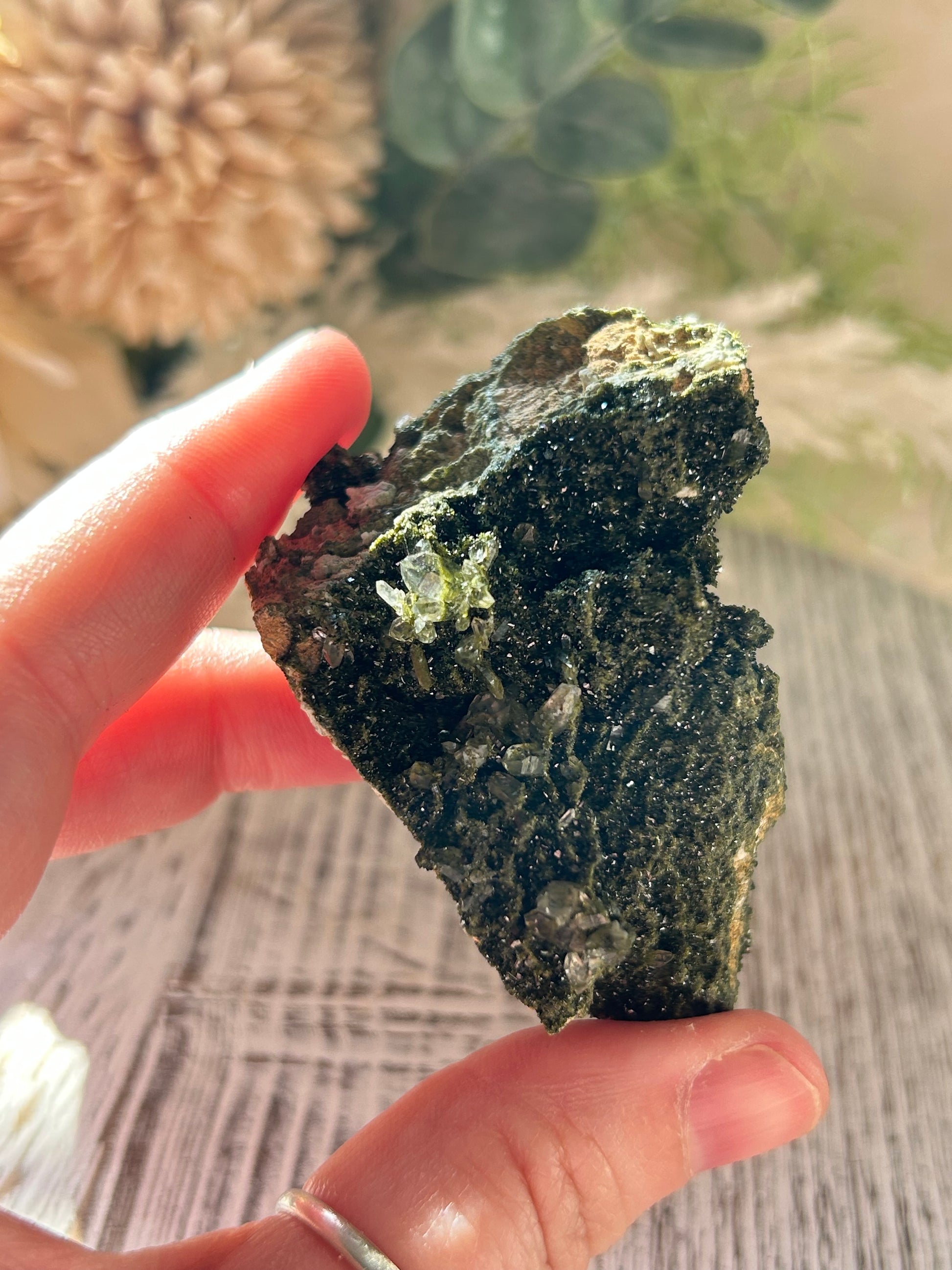 Raw Forest Epidote cluster from Turkey with rich green earthy natural formations