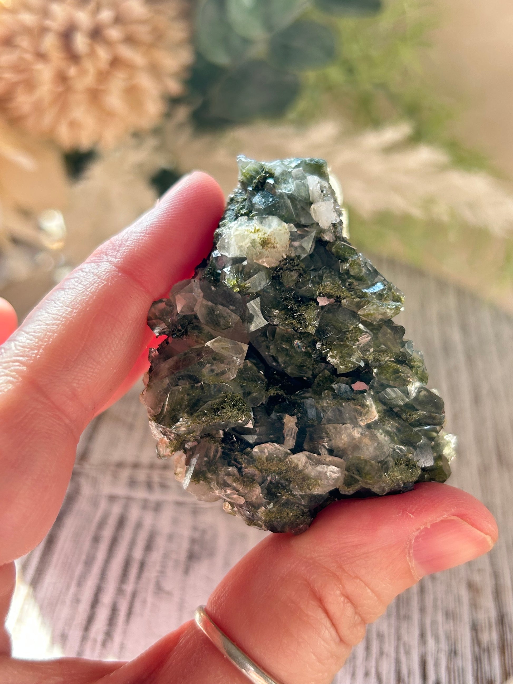 Raw Forest Epidote cluster from Turkey with rich green earthy natural formations
