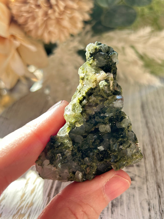 Raw Forest Epidote cluster from Turkey with rich green earthy natural formations