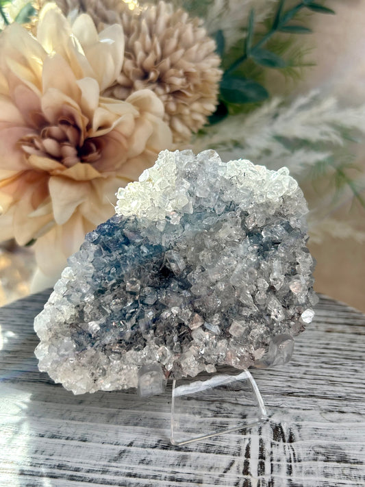 Glassy Apophyllite cluster with highly reflective crystal formations and natural sparkling texture.