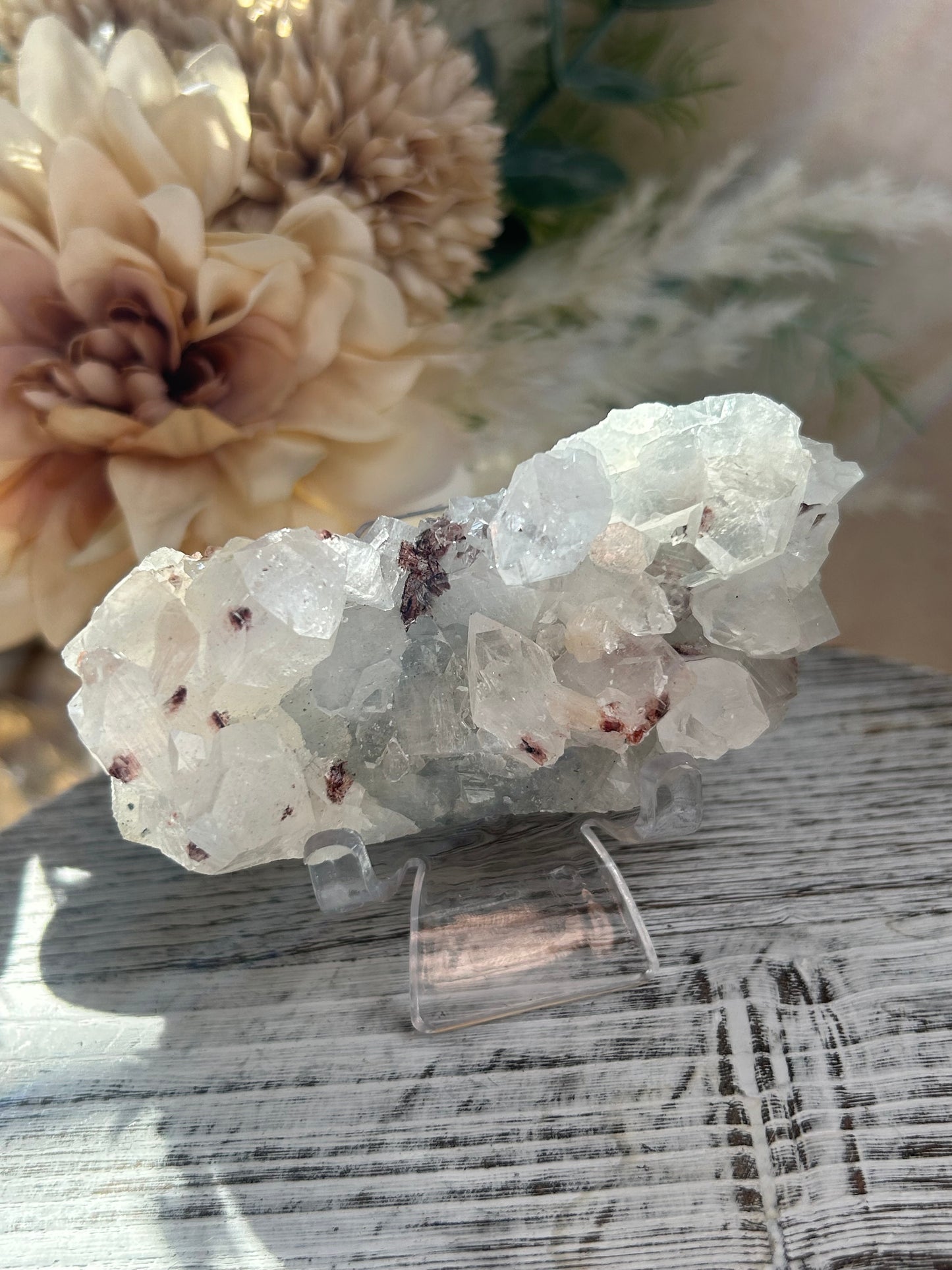 Natural Apophyllite cluster with Stilbite and Heulandite featuring sparkling crystal formations and layered mineral texture.
