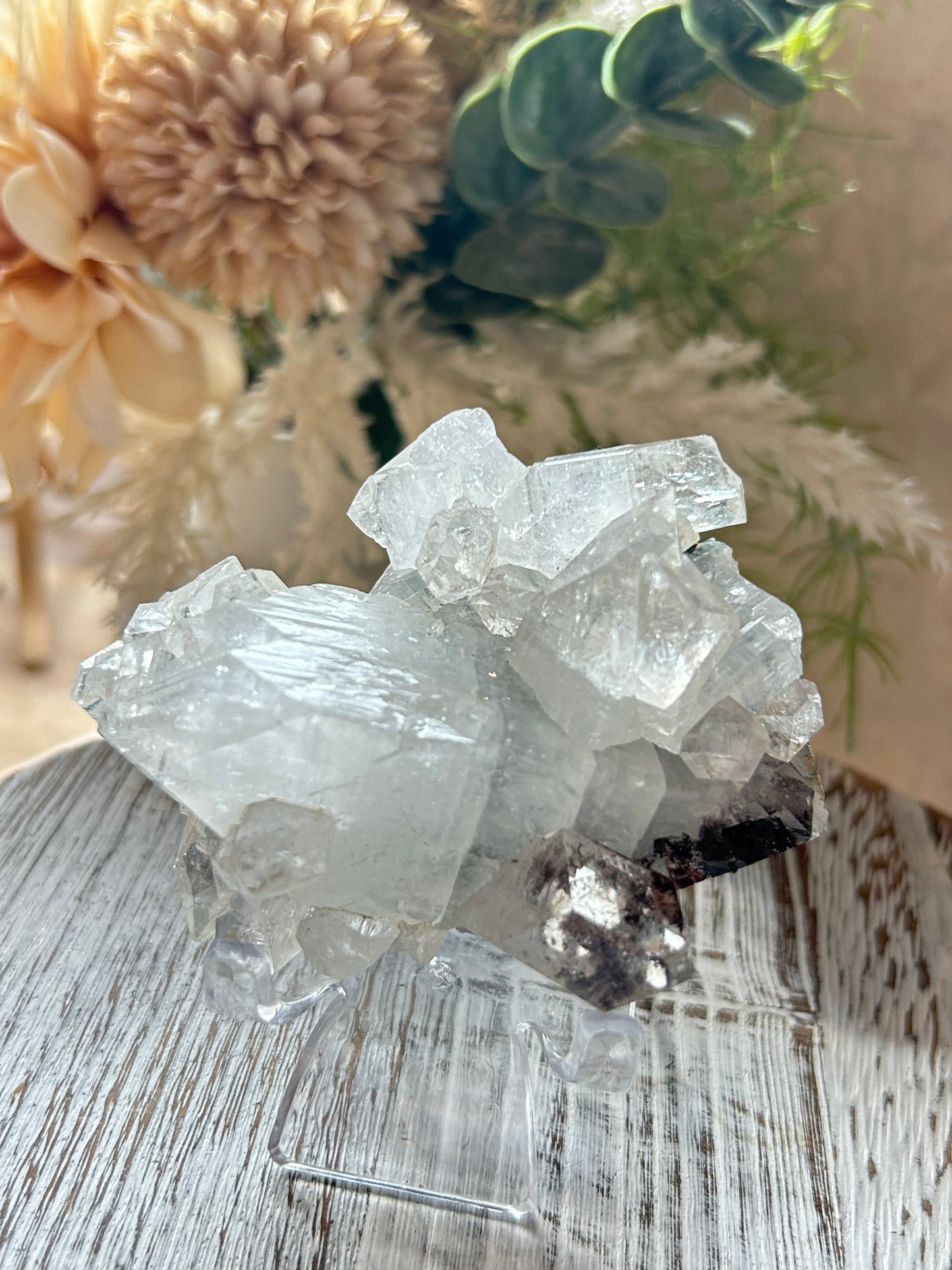 Glassy Apophyllite cluster with highly reflective crystal formations and natural sparkling texture.