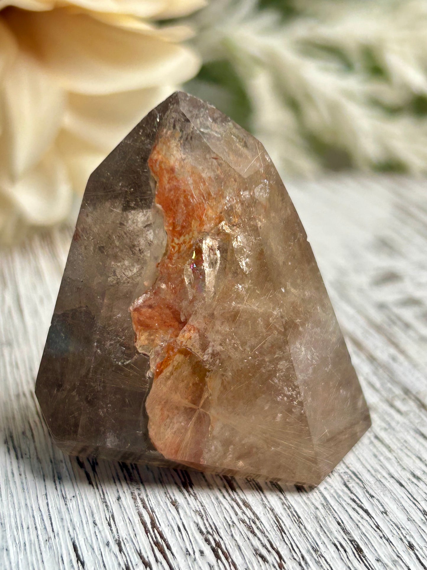 Rutilated Quartz Tower – Angel Hair Rutile - Gold Threads - Semi Polished - Iron Inclusion