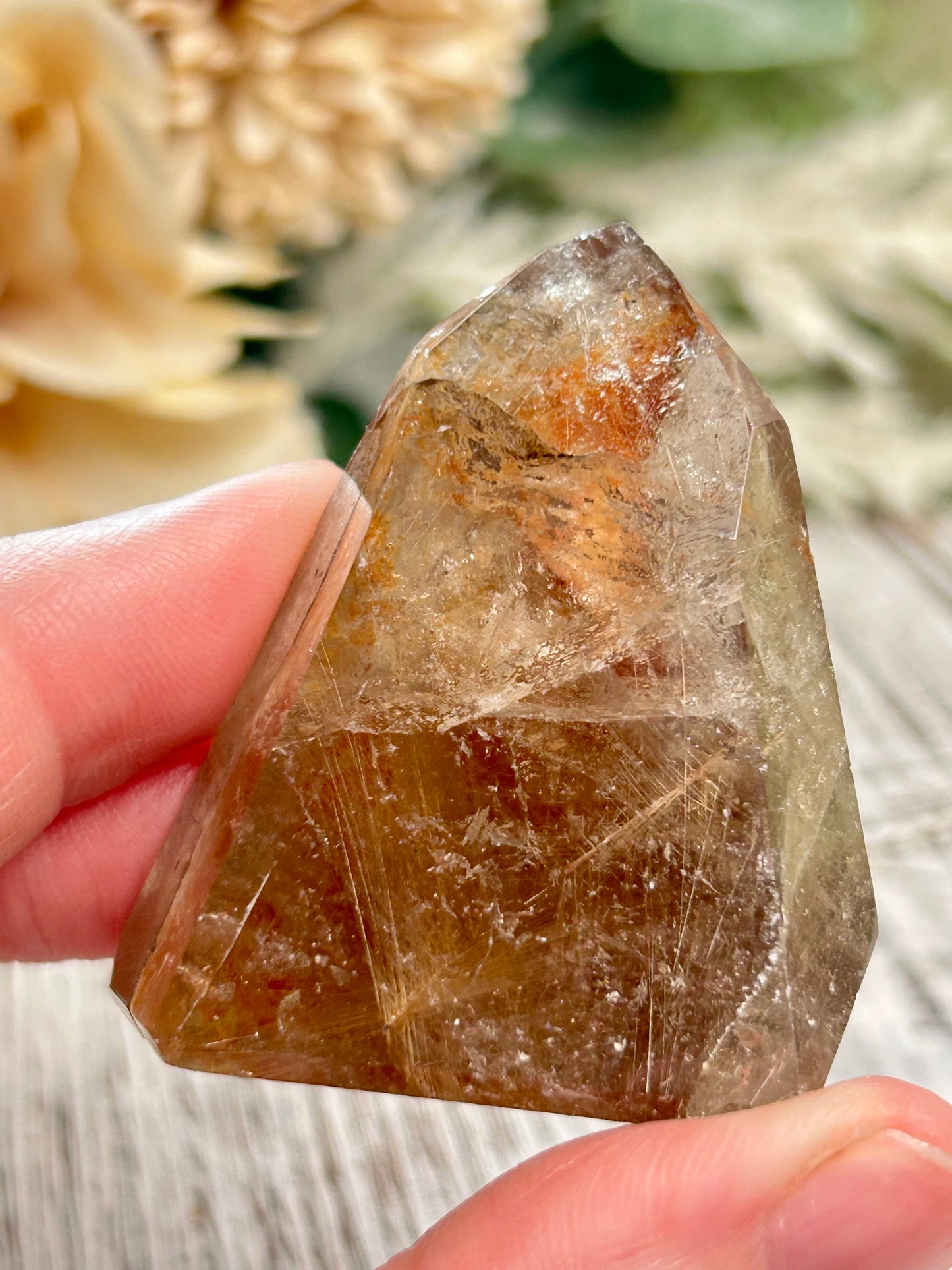 Rutilated Quartz Tower – Angel Hair Rutile - Gold Threads - Semi Polished - Iron Inclusion