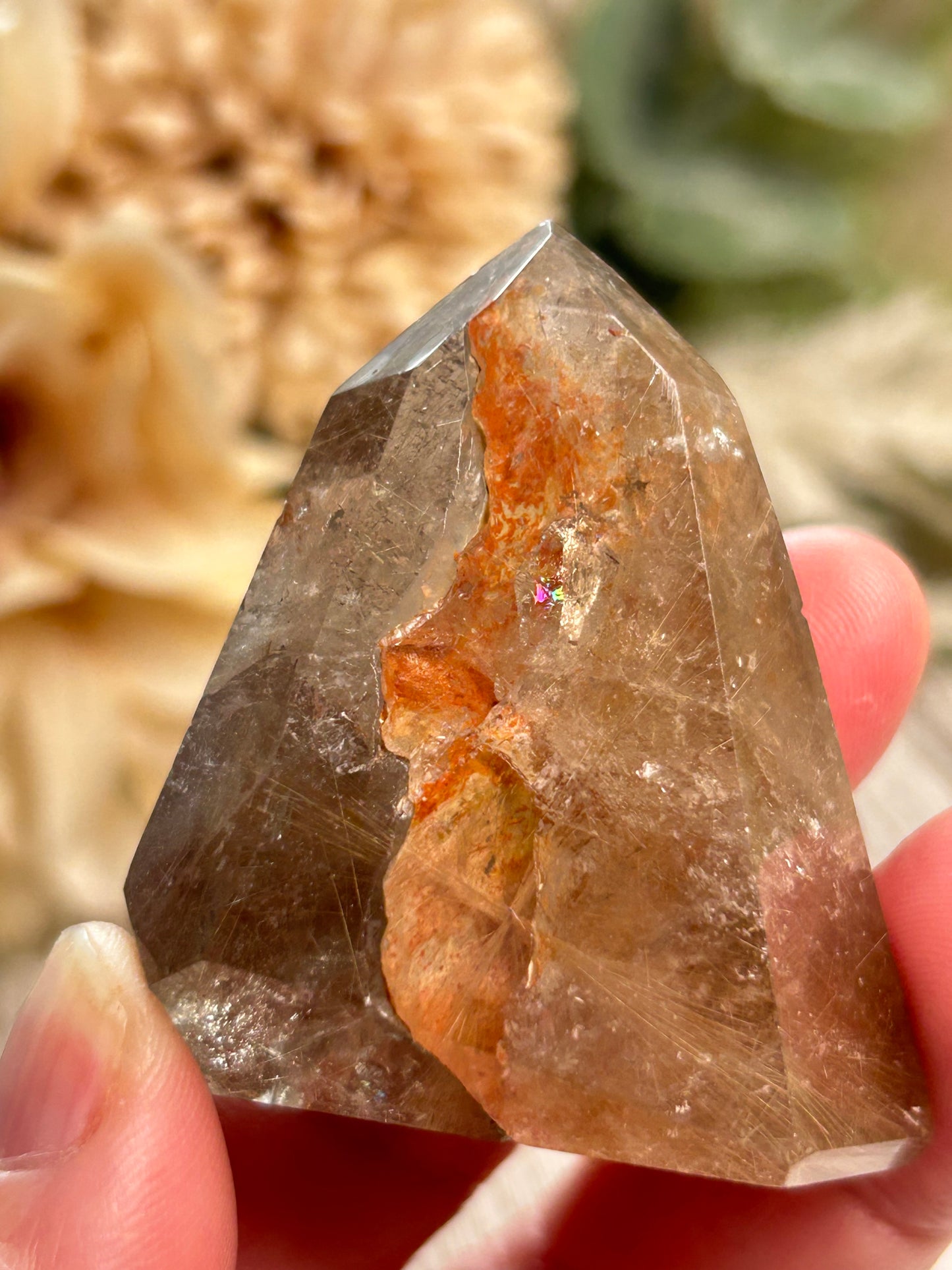 Rutilated Quartz Tower – Angel Hair Rutile - Gold Threads - Semi Polished - Iron Inclusion