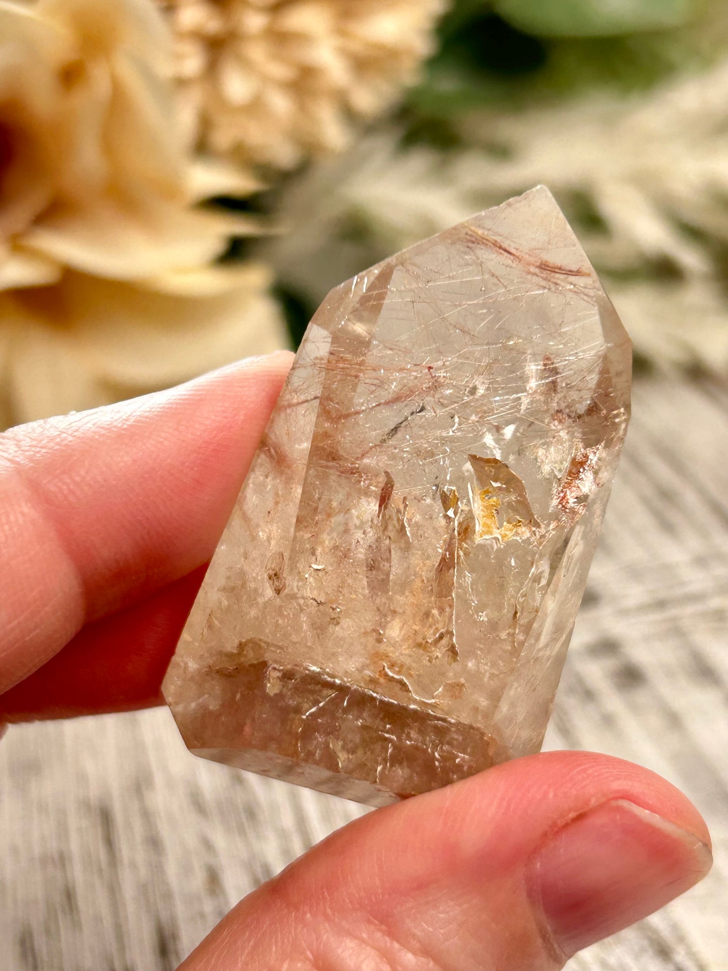 Rutilated Quartz Tower – Dense Angel Hair Rutile - Copper Pinkish Threads - Semi Polished