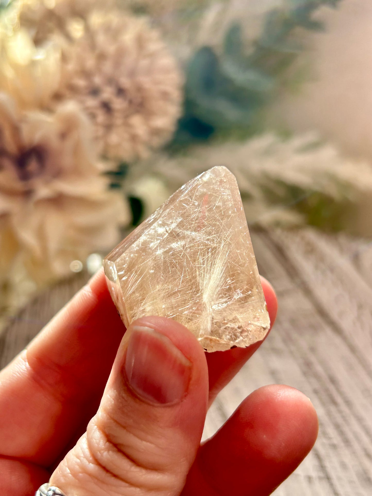 Rutilated Quartz Freeform – Dense Angel Hair Rutile - Peach Threads - Semi Polished