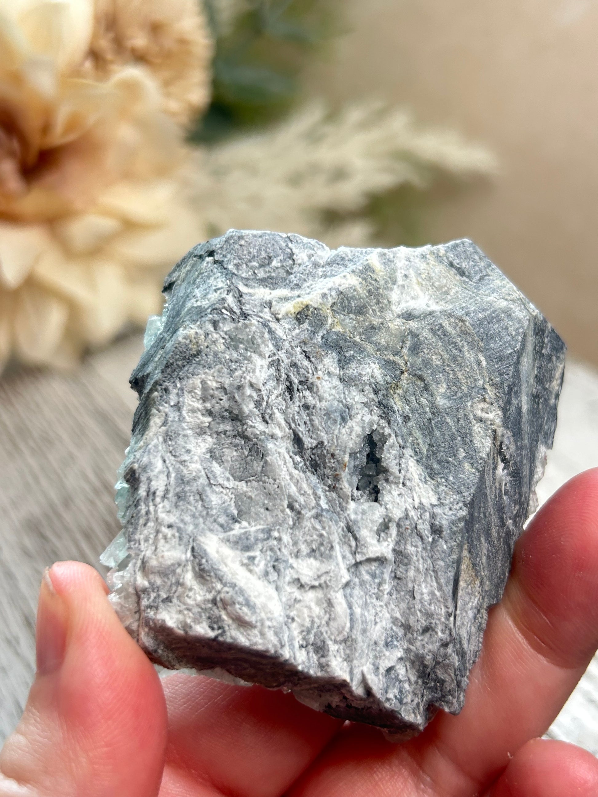 Green Sugar Fluorite cluster with sparkling druzy crystal texture, natural raw formation, and soft mint green tones.